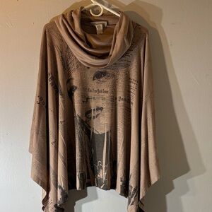 Cover change Brown Graphic Cowl Neck Poncho one size
